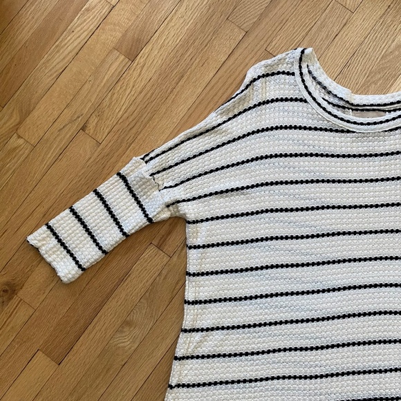 NWT Chaser Waffle Knit Striped Half Sleeve Oversized Hi-Low Ivory Top Size M - Picture 5 of 10